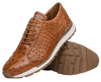 Marco Di Milano Scanno Antique Cognac Genuine Ostrich-Quill Lace-Up Sneakers.