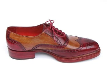 Paul Parkman "027-TRP-CMLBRD" Brogues Bordeaux / Camel Genuine Leather Wingtip Shoes.