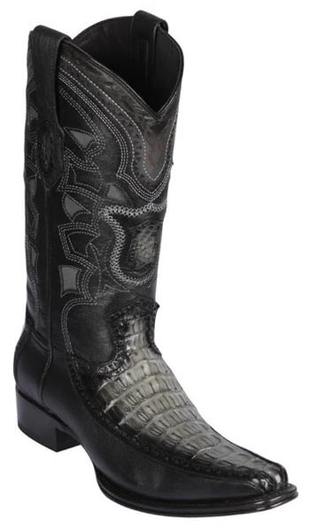 Los Altos Faded Gray Genuine Caiman Tail and Deer European Square Toe Cowboy Boots 76F0138