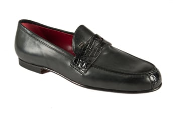 Mauri 4889 Black Genuine Crocodile Flanks / Calfskin Dress Casual Loafers.