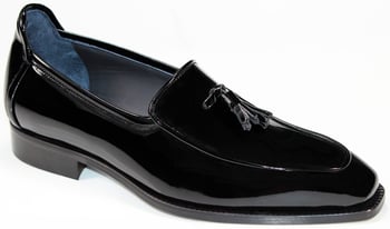 Duca Di Matiste "Fano" Black Genuine Italian Patent Leather Tassel Loafer Shoes.