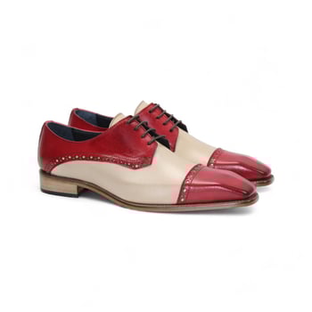 Duca Di Matiste "Lombardi" Red / Beige Genuine Italian Calf Leather Lace-Up Dress Shoes.