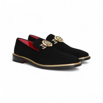 Emilio Franco EF102 Black Suede Gold Hardware Leather Sole Loafer