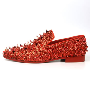 Fiesso Red Glitter / Red Spikes Slip on Loafer FI7517.