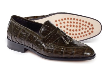 Mauri Olive Green Genuine Crocodile Loafers Shoes.