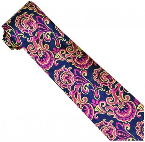 Verse 9 Collection Fuchsia - Yellow - Blue Paisley Design 100% Woven Silk Necktie-Hanky Set V9P