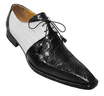 Mauri 53125 Black / White Genuine All-Over Alligator Belly Skin Shoes.