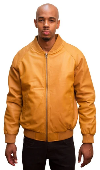 G-Gator Cognac Genuine Lambskin Varsity Baseball Bomber Jacket 1051.