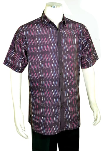 Bassiri Purple Combo Artistic Designed Short Sleeve Shirt 62941