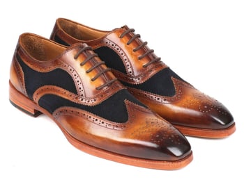 Paul Parkman ''228NV65'' Brown / Navy Genuine Leather / Suede Wingtip Lace-Up Shoes.