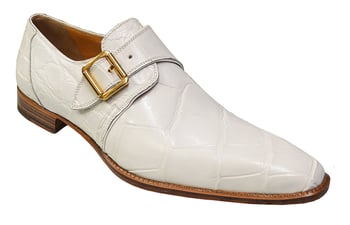 Mauri 53154 White Genuine All-Over Alligator Loafer Shoes With Monk Strap.