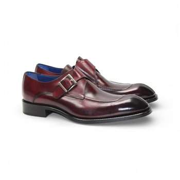 Emilio Franco Bernardo Burgundy Leather Monk Strap Silver Hardware Made in Italy