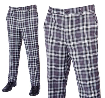 Prestige Black / White / Grey Plaid Flat Front Wool Blend Classic Fit Slacks PLD-105