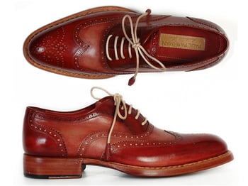 Paul Parkman ''027B'' Burgundy / Camel Genuine Leather Wingtip Oxfords Shoes