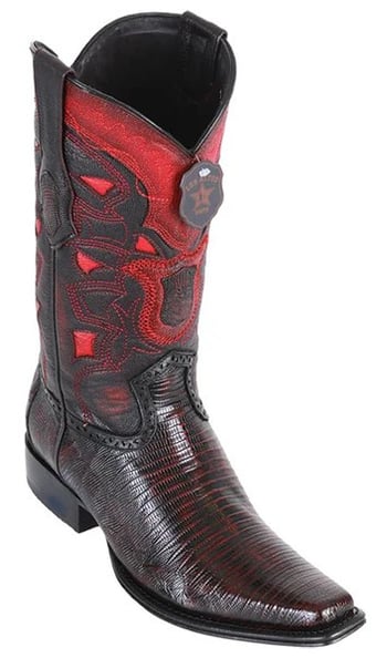 Los Altos Black Cherry Genuine Teju  Lizard Leather European Square Toe Cowboy Boots 760718