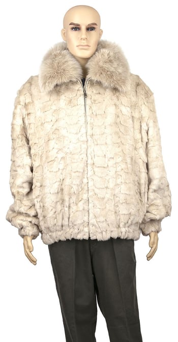 Winter Fur Pearl Men's Diamond Mink Jacket With Full Skin Fox Collar M49R01PE.