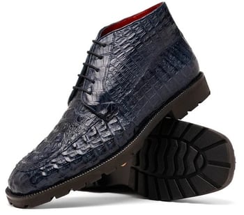 Marco Di Milano Martinelli Navy Genuine Caiman Crocodile Lace-Up Chukka Boots