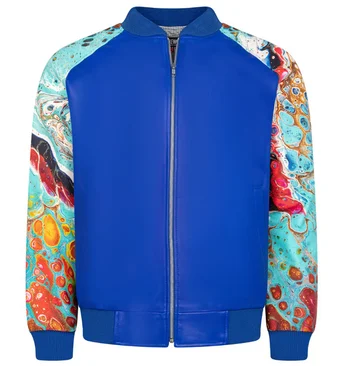 G- Gator 1011 Royal Blue Genuine Lambskin Leather Baseball Jacket Digital Print Sleeves