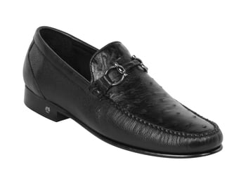 Lombardy Black Genuine Quill Ostrich / Leather Horsebit Loafer Shoes ZLA050305.