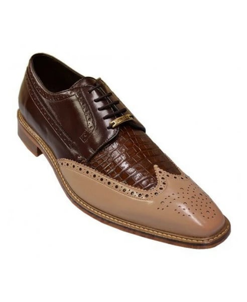 Belvedere "Ciro" Taupe / Tabac / Dark Brown Genuine Crocodile / Soft Italian Calf Oxford Shoes