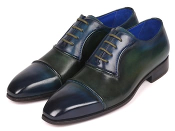 Paul Parkman Blue / Green Men's Cap-Toe Oxford Dress Shoes 078-BLU-GRN