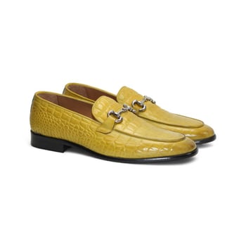 Duca Di Matiste Vasto Yellow Calf Leather Bit Loafers Hand-stitched in Italy
