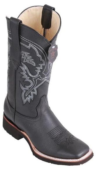 Los Altos Black Genuine Grisly Leather Wide Square Toe Cowboy Boots 82E2705