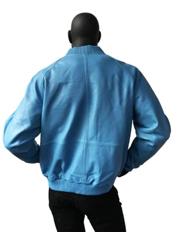 G-Gator 1051 Powder Blue Genuine Lambskin Leather Baseball Varsity Jacket