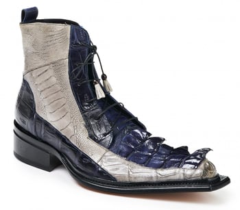 Mauri "Dragon" 44187 Acreraindrops / Wonder Blue Genuine Baby Crocodile / Ostrich Leg / Hornback Ankle  Boots.