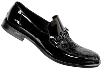 Mauri 4473 Black Genuine Crocodile Flanks / Patent Leather Loafer Shoes