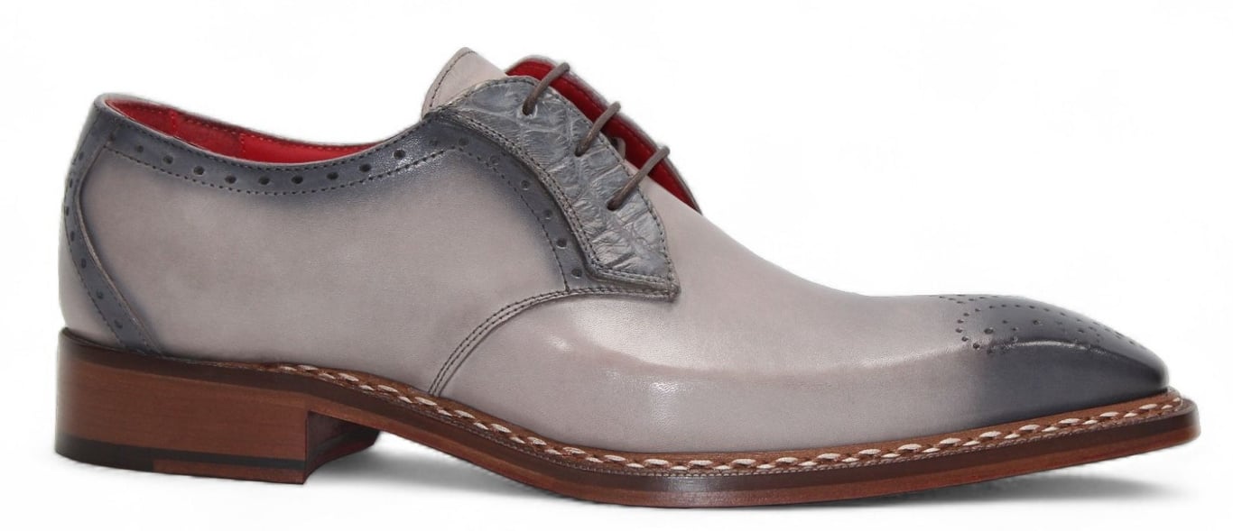 Fennix Italy Tyler Light Grey Genuine Alligator Leather Derby Shoes 11.5