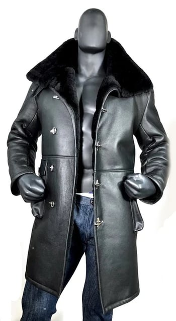 G-Gator 6110 Black Genuine Sheepskin Button-Up Trench Coat