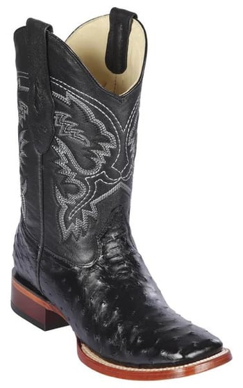 Los Altos Black Genuine Full Quill Ostrich Wide Square Toe Cowboy Boots 8220305