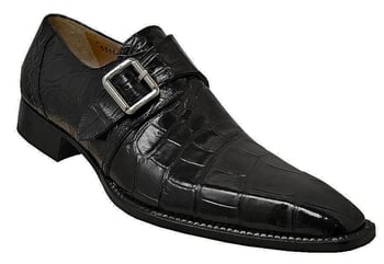 Mauri 53154 Black Genuine All-Over Alligator Skin Loafer Shoes With Monk Straps.