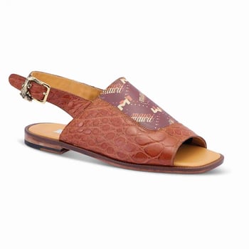 Mauri 5129 Cognac & Brown Geunine Alligator / Calf-Skin Leather Sandals.