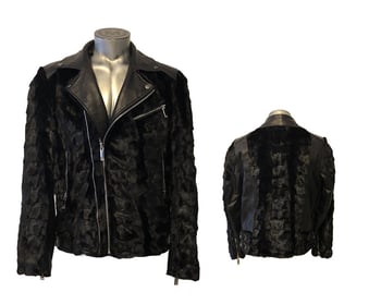 Winter Fur Black Genuine Diamond Mink Motorcycle Jacket M49S01BK.