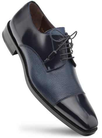 Mezlan "Soka" Blue Genuine Calfskin And Deerskin Combination Leather Lace-Up Shoes 15089.