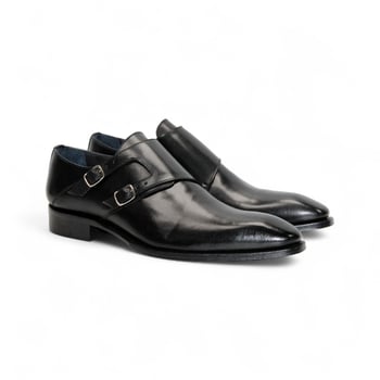 Duca Di Matiste Vergato Black Genuine Italian Calf Leather Monk Strap Dress Shoes