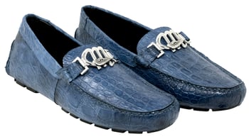 Mauri "Tide" 3485 Caribbean Blue Genuine Crocodile Flank Hand Painted Loafer Shoes.