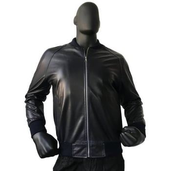 G-Gator 1095 Men's Navy Genuine Lambskin Baseball Jacket with Stripes