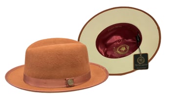 Bruno Capelo Cognac / Bone Bottom Australian Wool Fedora Dress Hat PR-319.