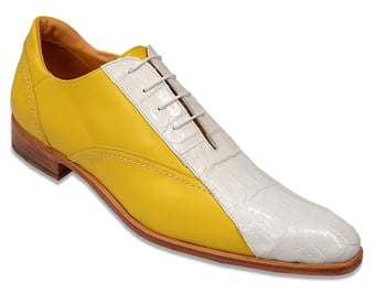 Mauri "M750/1" White Genuine Crocodile / Yellow Calf Pointed Toe Shoes.