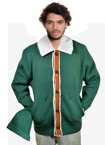 Cigar Green / Cognac / White Modern Fit Cotton Sherpa Cardigan Sweater / Hat SWJ-1015