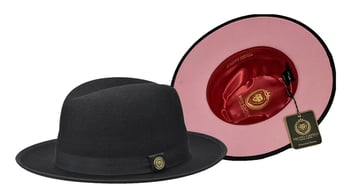 Bruno Capelo Black / Pink Bottom Australian Wool Fedora Dress Hat PR-320