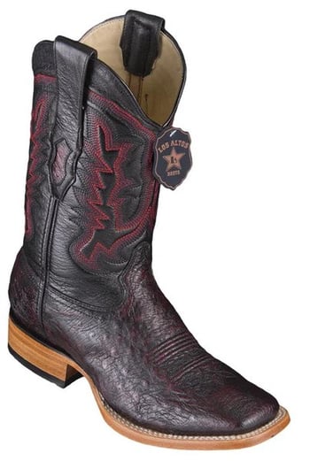 Los Altos Black Cherry Genuine Smooth Ostrich Leather Wide Square Toe Cowboy Boots 8279718