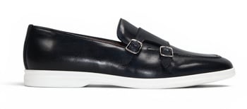 Duca Di Matiste Rimini Navy Calf Leather Italian Crafted Rubber Sole Double Monk-Strap Loafers