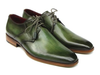 Paul Parkman 059 Green Genuine Leather Hand-Painted Derby Shoes