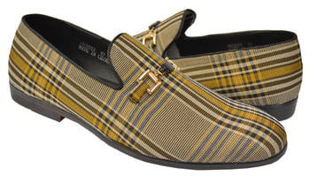 Successos Butterscotch / Beige / Black Plaid Canvas Bit Strap Loafers SH3553