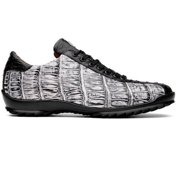 Marco Di Milano "Saulo" Newspaper / Black Genuine Crocodile And Ostrich Quill Fashion Sneaker