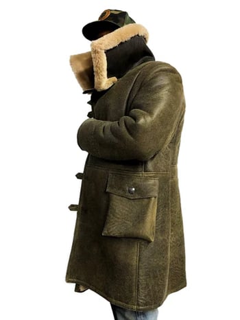 G-Gator 6110 Olive Genuine Sheepskin Button-Up Trench Coat